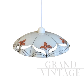 Lampada a sospensione vintage Jugoslava in vetro decorato, anni '80                            