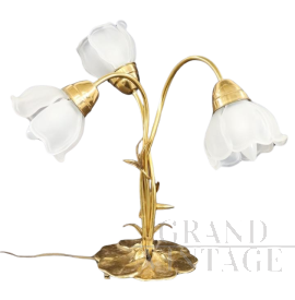 Lampada da tavolo in stile Art Nouveau in ottone, anni '80                            