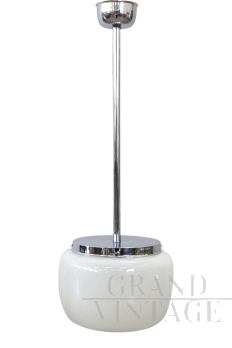 Lampada a sospensione vintage anni '60 in vetro e metallo cromato                            