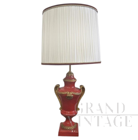 Lampada abat-jour in porcellana smaltata rossa e oro                            