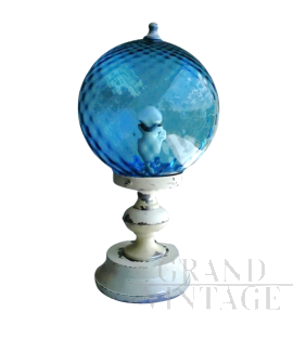 Lampada da tavolo anni '70 con vetro azzurro