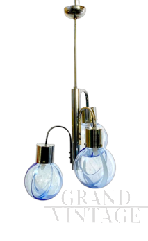 Lampadario di Toni Zuccheri per Venini in vetro di Murano azzurro