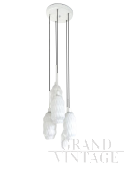 Lampadario vintage in vetro opalino bianco, Italia anni '80                            