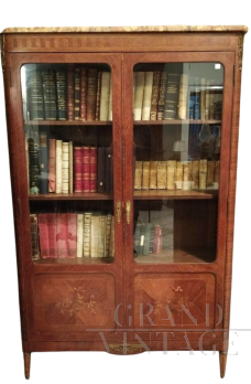 Libreria antica Napoleone III in palissandro con intarsi                            