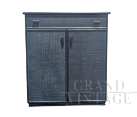 Mobiletto vintage in vimini color blu petrolio, anni '60                            