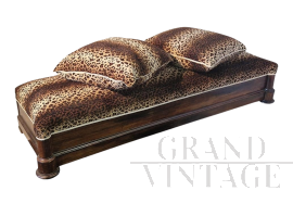 Panca francese antica imbottita con due cuscini, XIX secolo                            