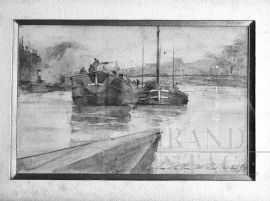 Paris Pont Neuf sur la Seine - raro dipinto acquerello di Giovanni Greppi, 1910