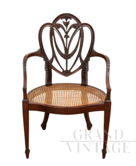 Poltrona antica in massello di mogano intagliato, Inghilterra XIX secolo                            