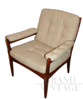 Poltrona G. Mobel per Göte Möbler in tessuto beige, Svezia anni '70                            