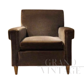 Poltrona svedese anni '40 in tessuto marrone                          