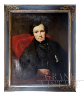 Ritratto di gentiluomo di scuola inglese del XIX secolo, olio su tela                            