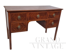 Scrivania in stile antico Luigi XVI con cassetti e filettature intarsiate                            