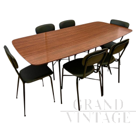 Set da pranzo vintage anni '60 con un grande tavolo e 6 sedie in skai                            
