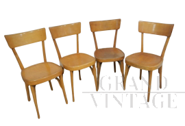 Set di 4 sedie vintage da bistrot in faggio, anni '50                            