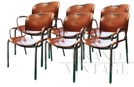 Set di 6 sedie Castiglia di Zanotta in cuoio marrone                            