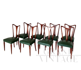 Set di 8 sedie design di Guglielmo Ulrich in massello di noce, anni '40                            