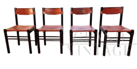 Set di quattro sedie Ibisco senza braccioli in cuoio marrone