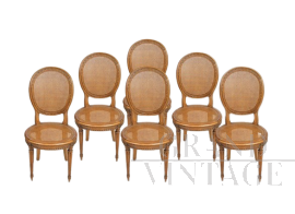 Set di sei sedie antiche Napoleone III in noce massello e paglia di Vienna                          