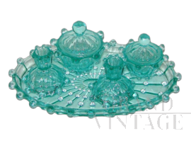 Set servizio art déco in cristallo di Boemia verde acqua, anni '30                  