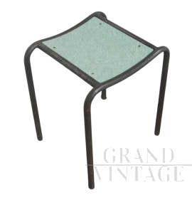 Sgabello vintage in ferro e formica verde, anni '60