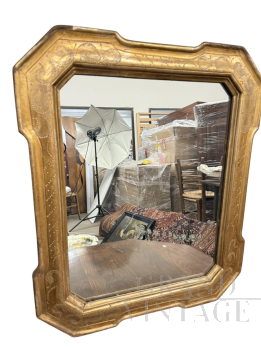 Specchiera a vassoio antica di metà '800 in foglia oro con lavorazione incisa