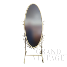 Specchiera da terra ovale orientabile in metallo bianco                            