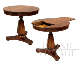 Tavolino da appoggio antico Carlo X in noce intarsiato, Italia '800                            