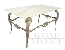 Tavolino da salotto in bronzo con piano in onice, anni '70                            
