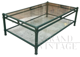 Tavolino di Pierre Vandel in vetro e ferro verde, anni '70                            