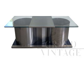 Tavolino in acciaio e vetro in stile François Monnet, anni '70                            