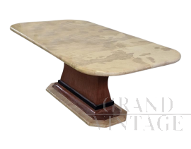 Tavolo design con piano in pergamena naturale con bordi arrotondati