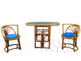 Tavolo in bambù con 2 sedie a scomparsa, anni '60