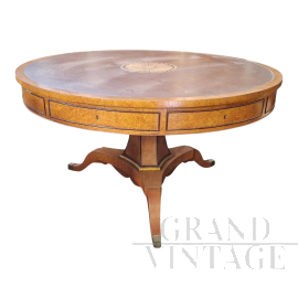 Tavolo rotondo in stile antico Impero in radica di tuja