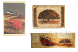 Trittico di dipinti di Antonio Minezzi su cartone invecchiato