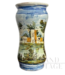 Vaso da farmacia antico in ceramica Albarello, Napoli XVIII secolo                            