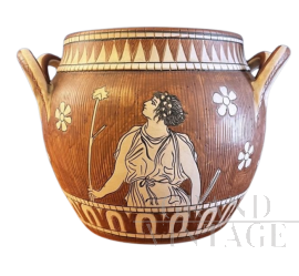 Vaso Deruta ad anfora in ceramica smaltata con decori classici, anni '60                            