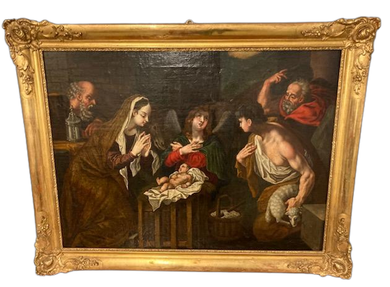 Adoration of the Shepherds - antique painting of the 17th century of Lombard school