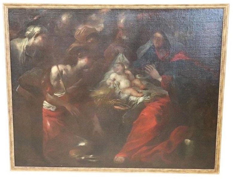 Adorazione dei Pastori - grande dipinto antico del XVII secolo, scuola di Valerio Castello                            