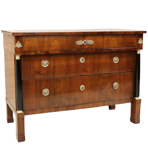 Antique Bolognese Empire chest of drawers in walnut, Italy 19th century