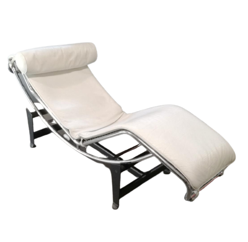 90s Bauhaus-inspired chaise longue in white leather              
                            