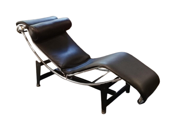 90s Bauhaus-inspired chaise longue in black leather                   
                            