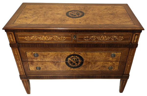 Lombardo chest of drawers with rose window inlays   