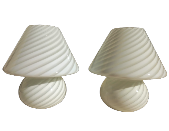 Pair of mushroom Murano glass lamps from the 70s