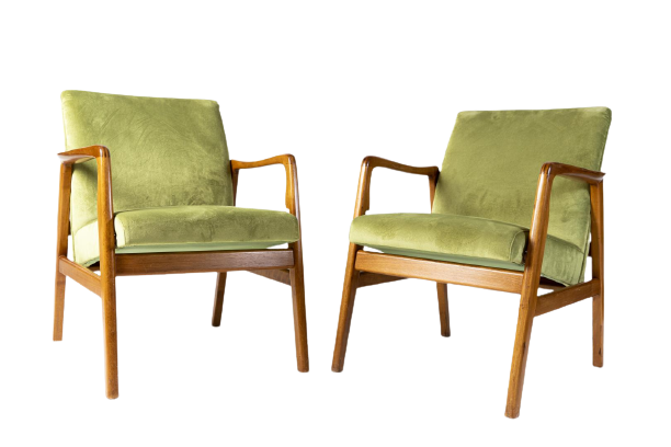 Pair of green velvet Cassina reclining armchairs, Italy 1960s                         
                            