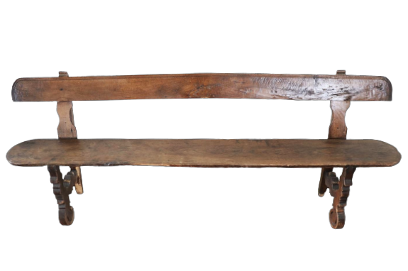 Grande panca rustica antica in castagno massello, fine XIX secolo                            