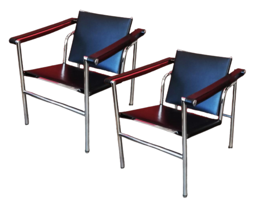Pair of Bauhaus-inspired armchairs, 90s                    
                            