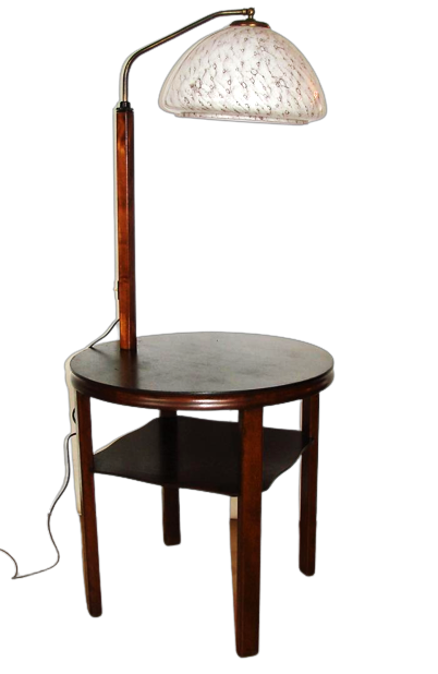 Lampada piantana con tavolino da lettura in legno, anni '50                            