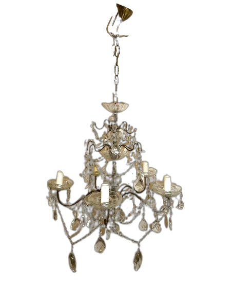 Vintage 5-light chandelier with glass drops, 1940s - 1950s 