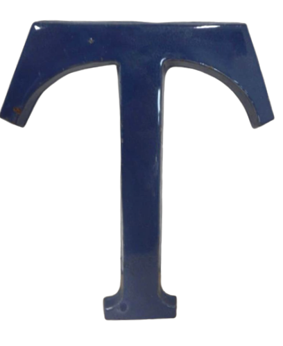 Blue terracotta letter T, 1940s