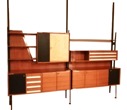 Mid-century modular bookcase by Vittorio Dassi with bar compartment